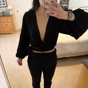 Free People Black Wrap Blouse